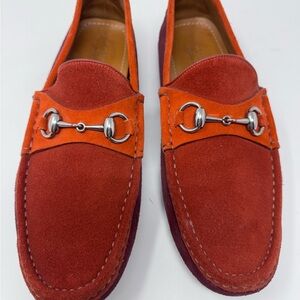 Gucci Two-Tone Burnt Orange & Burgundy Suede Horsebit Loafers